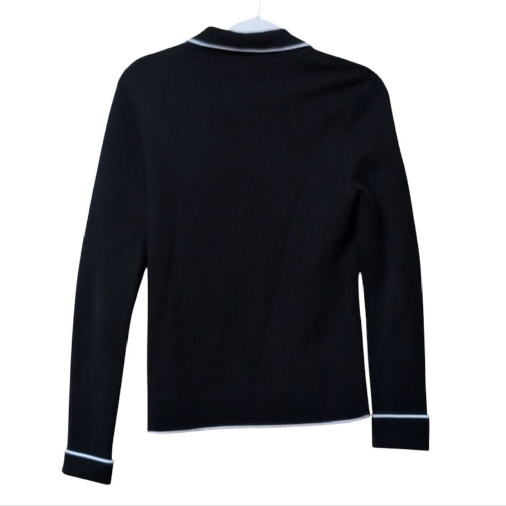 Vintage Lauren Ralph Lauren sweater blazer black knit white piping cotton Small - Picture 2 of 7